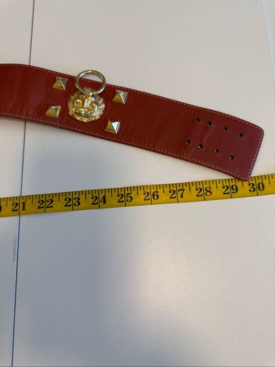 Vintage Varlet de Lagrange Leather Belt Statement Gold Metal Lion Head Sz S/M main image 4